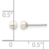14K White Gold 3-4mm White Button Freshwater Cultured Pearl Stud Post Earrings view 4