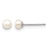 14K White Gold 3-4mm White Button Freshwater Cultured Pearl Stud Post Earrings view 1
