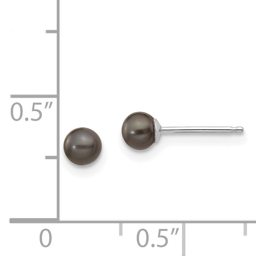 Aretes con poste de perlas cultivadas de agua dulce redondos negros de 3-4 mm de oro de 14 k XW30PB - Imagen 4 de 4