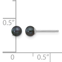 14K White Gold 3-4mm Black Round Freshwater Cultured Pearl Stud Post Earrings view 4