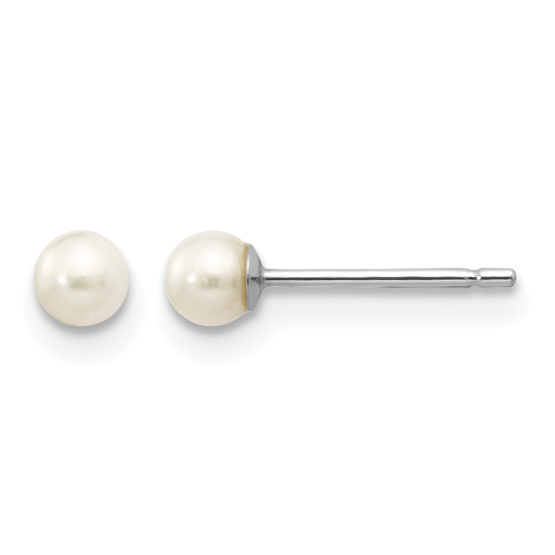 14k White Gold 3-4mm White Round Freshwater Cultured Pearl Stud Post Earrings (XW30PW)
