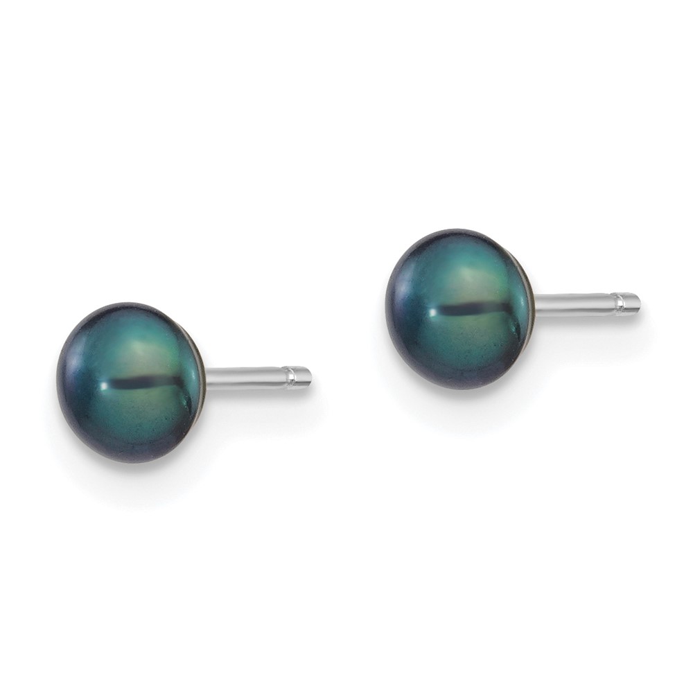 14k White Gold 4-5mm Black Button Freshwater Cultured Pearl Stud Post Earrings (XW40BB)
