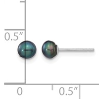 14K White Gold 4-5mm Black Button Freshwater Cultured Pearl Stud Post Earrings view 4