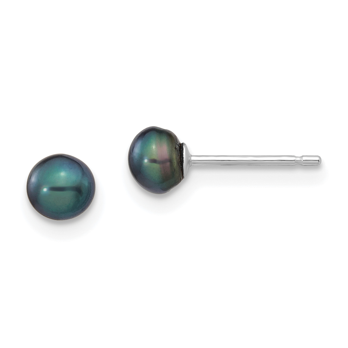 14k White Gold 4-5mm Black Button Freshwater Cultured Pearl Stud Post Earrings (XW40BB)