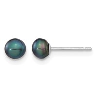 14K White Gold 4-5mm Black Button Freshwater Cultured Pearl Stud Post Earrings view 1