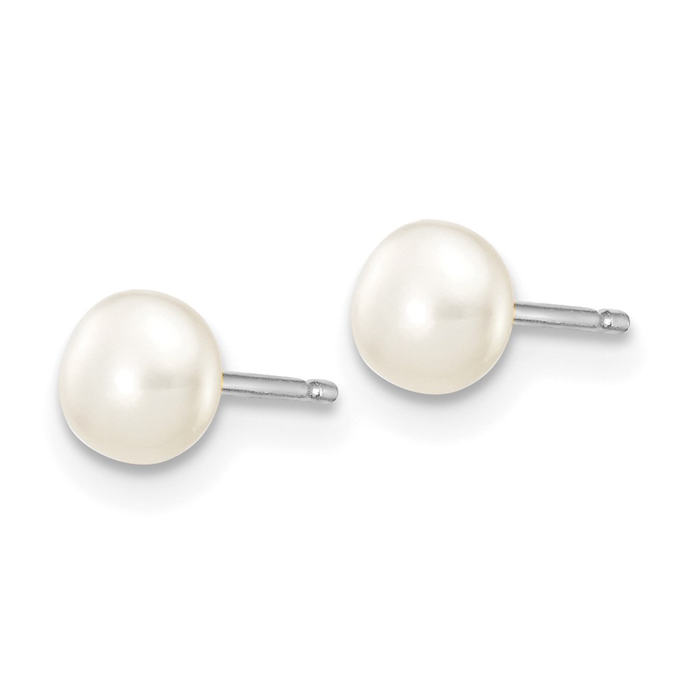14k White Gold 4-5mm White Button Freshwater Cultured Pearl Stud Post Earrings (XW40BW)