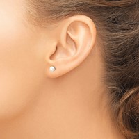 14K White Gold 4-5mm White Button Freshwater Cultured Pearl Stud Post Earrings view 3