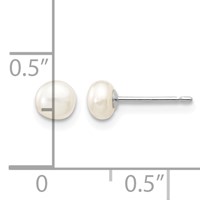 14K White Gold 4-5mm White Button Freshwater Cultured Pearl Stud Post Earrings view 4