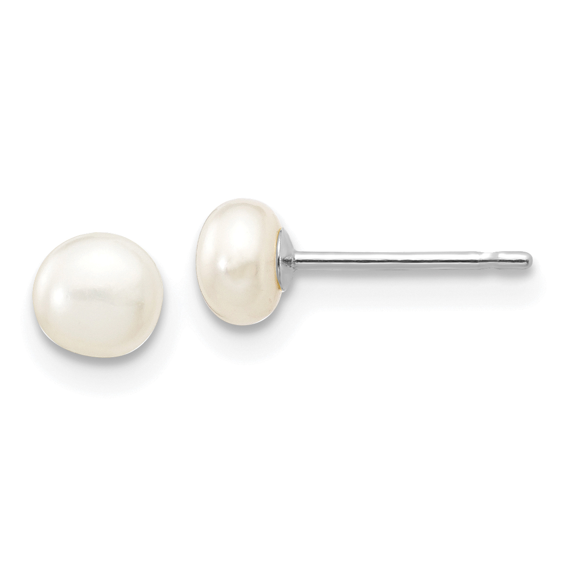 14k White Gold 4-5mm White Button Freshwater Cultured Pearl Stud Post Earrings (XW40BW)