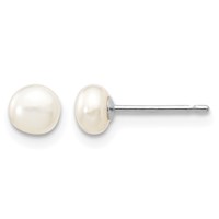 14K White Gold 4-5mm White Button Freshwater Cultured Pearl Stud Post Earrings view 1