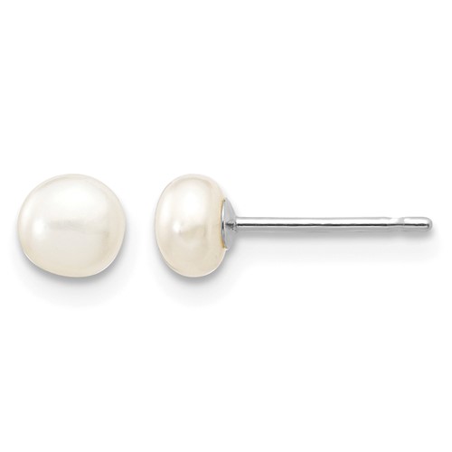 14K White Gold 4-5mm White Button Freshwater Cultured Pearl Stud Post Earrings