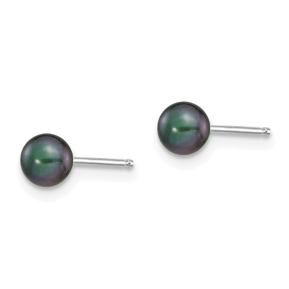 14k White Gold 4-5mm Black Round Freshwater Cultured Pearl Stud Post Earrings (XW40PB)