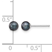 14K White Gold 4-5mm Black Round Freshwater Cultured Pearl Stud Post Earrings view 4