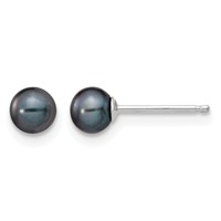 14K White Gold 4-5mm Black Round Freshwater Cultured Pearl Stud Post Earrings view 1
