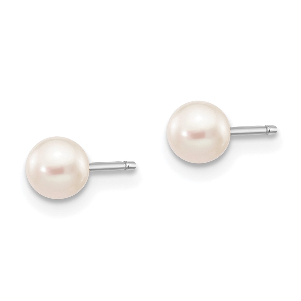 14k White Gold 4-5mm White Round Freshwater Cultured Pearl Stud Post Earrings (XW40PW)