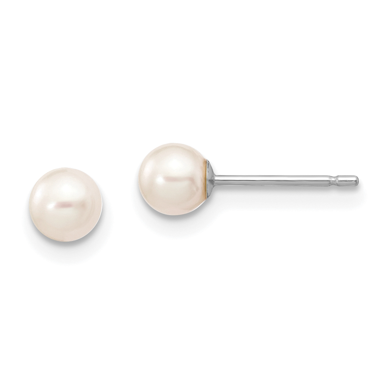 14k White Gold 4-5mm White Round Freshwater Cultured Pearl Stud Post Earrings (XW40PW)