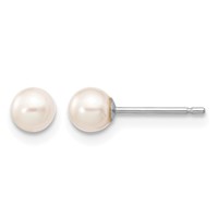 14K White Gold 4-5mm White Round Freshwater Cultured Pearl Stud Post Earrings view 1