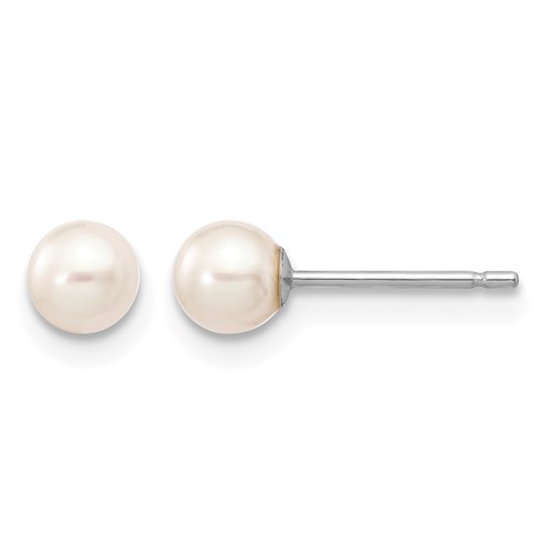 14K White Gold 4-5mm White Round Freshwater Cultured Pearl Stud Post Earrings
