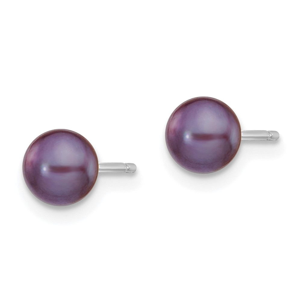 14k White Gold 5-6mm Black Button Freshwater Cultured Pearl Stud Post Earrings (XW50BB)
