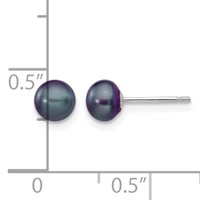 14K White Gold 5-6mm Black Button Freshwater Cultured Pearl Stud Post Earrings view 4