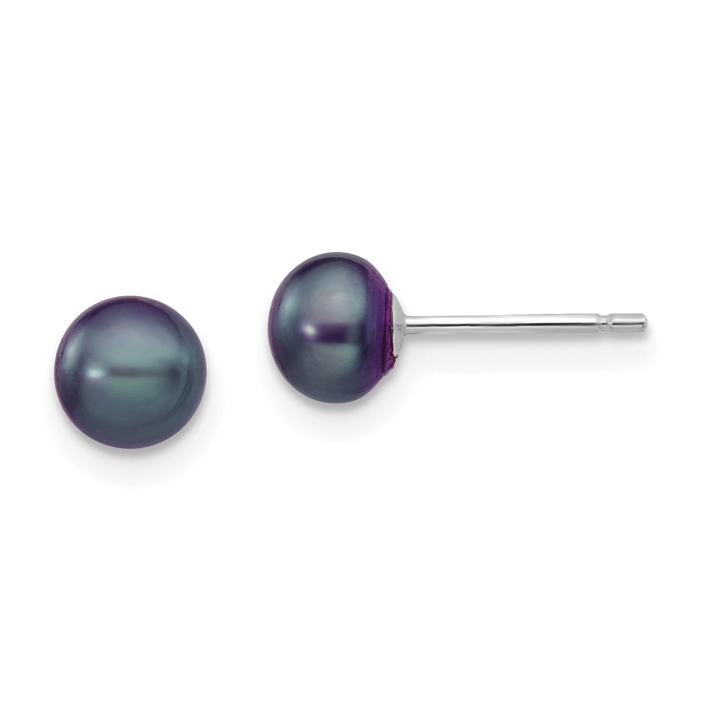 14k White Gold 5-6mm Black Button Freshwater Cultured Pearl Stud Post Earrings (XW50BB)