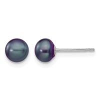 14K White Gold 5-6mm Black Button Freshwater Cultured Pearl Stud Post Earrings view 1