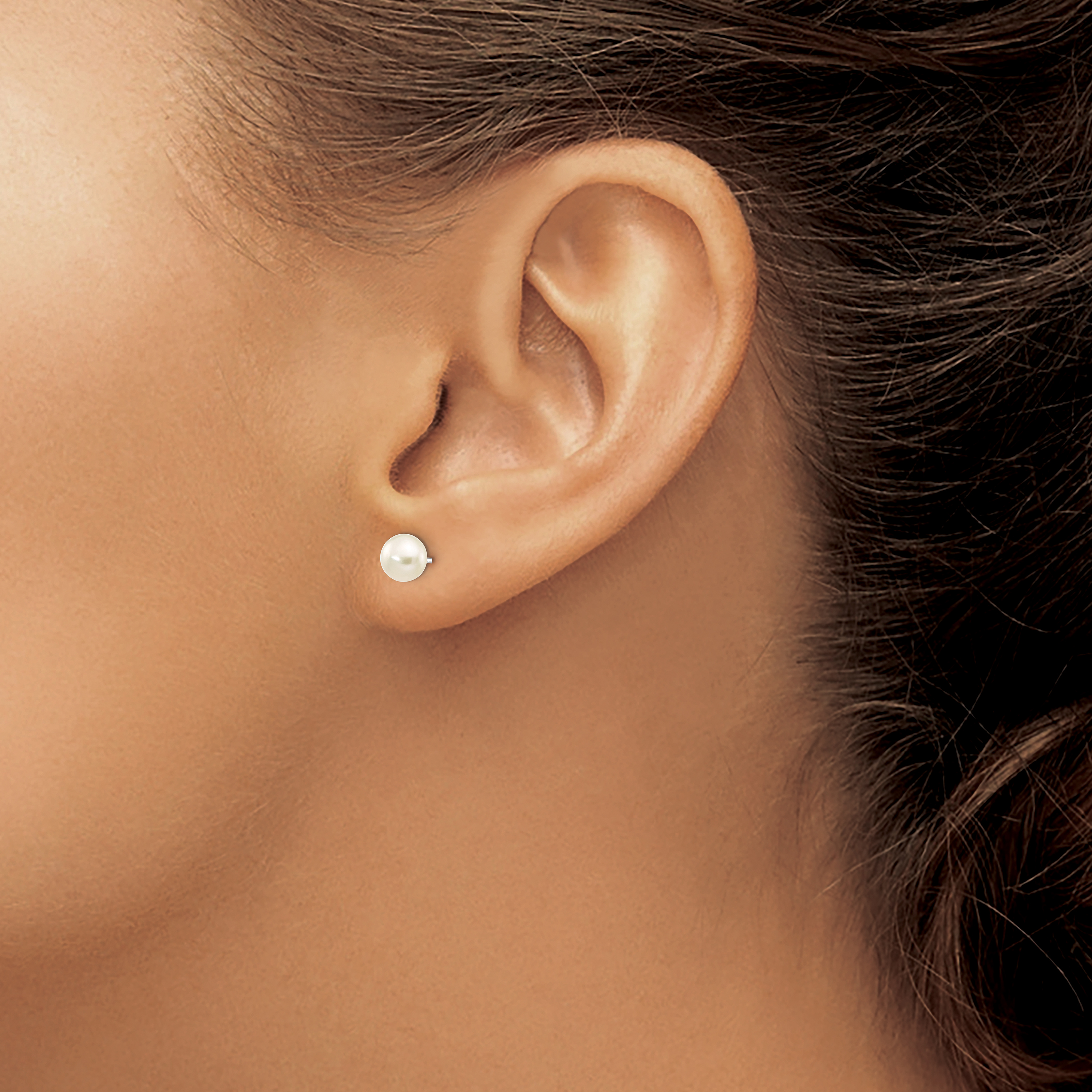 14k Gold 5-6mm White Button Freshwater Cultured Pearl Stud Post Earrings XW50BW detailed image 3