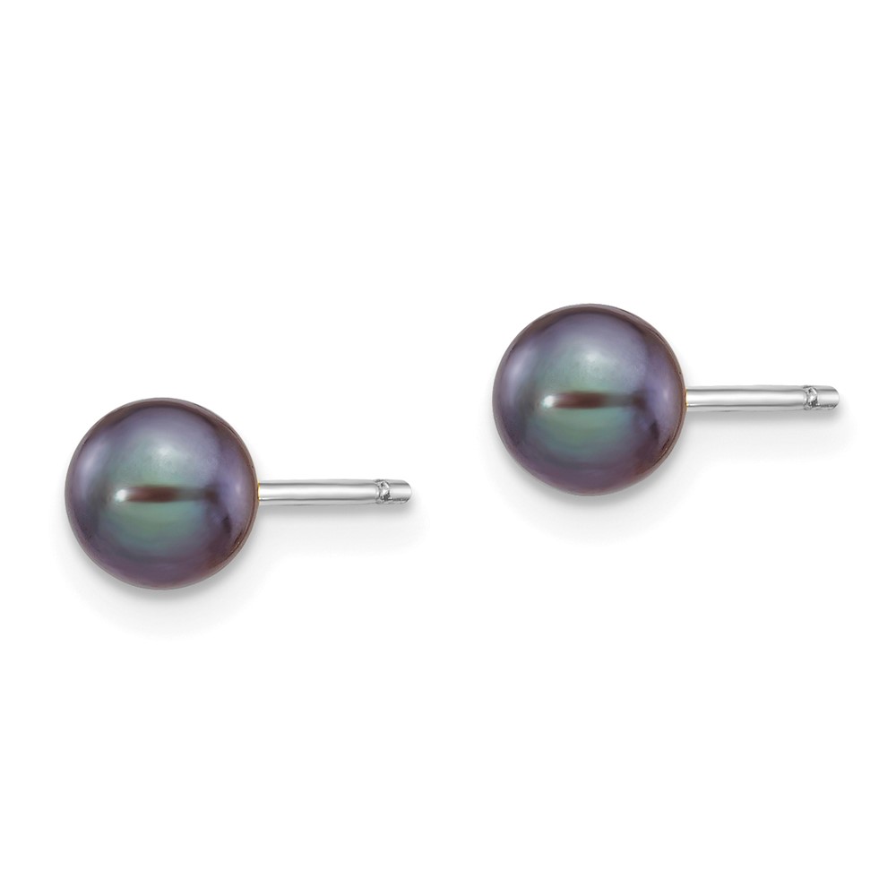 14k White Gold 5-6mm Black Round Freshwater Cultured Pearl Stud Post Earrings (XW50PB)