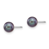 14K White Gold 5-6mm Black Round Freshwater Cultured Pearl Stud Post Earrings view 2