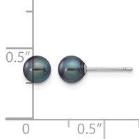 14K White Gold 5-6mm Black Round Freshwater Cultured Pearl Stud Post Earrings view 4