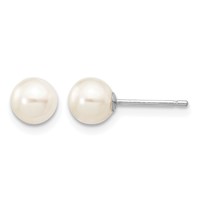 14K White Gold 5-6mm White Round Freshwater Cultured Pearl Stud Post Earrings view 1
