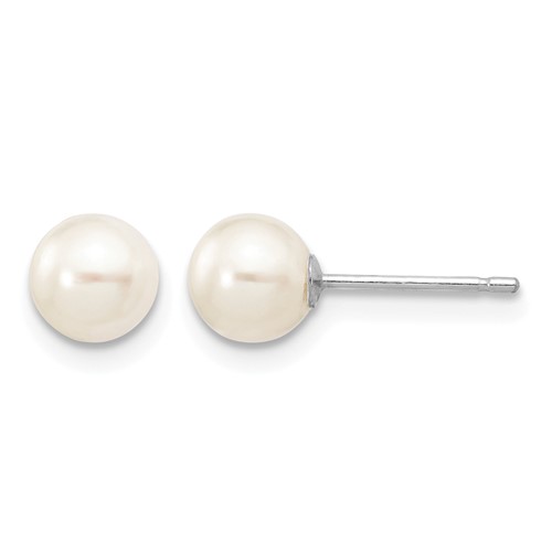 14K White Gold 5-6mm White Round Freshwater Cultured Pearl Stud Post Earrings