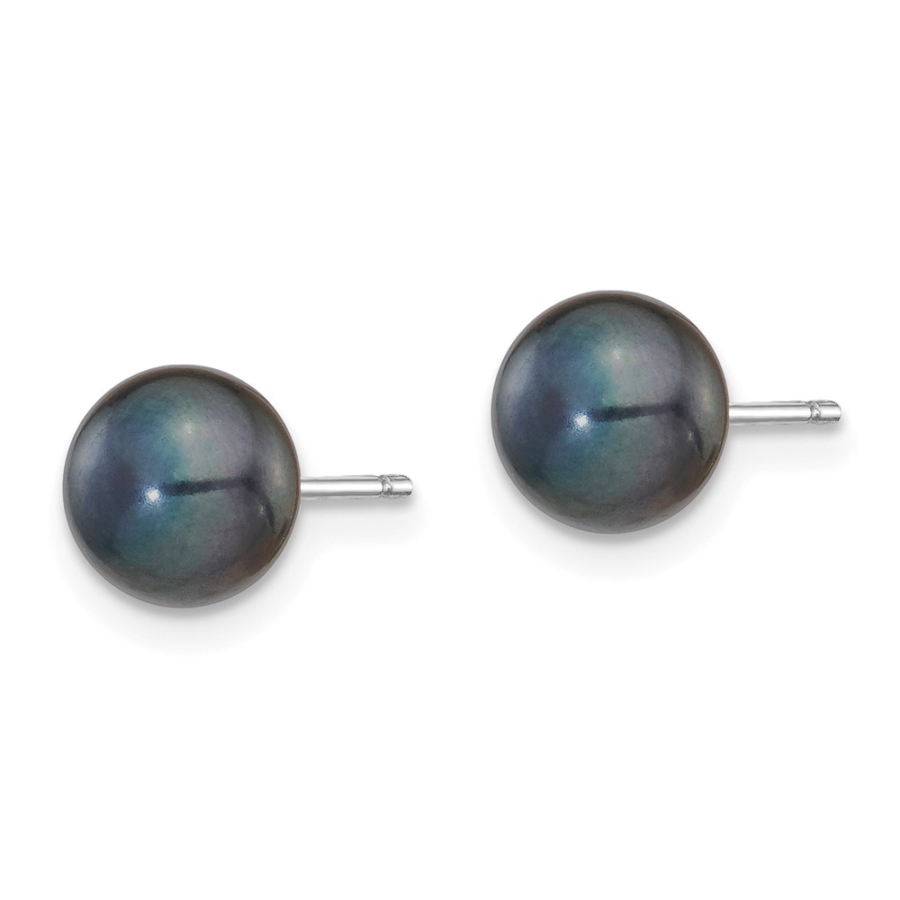 14k White Gold 6-7mm Black Button Freshwater Cultured Pearl Stud Post Earrings (XW60BB)