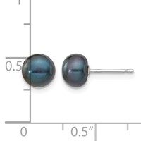 14K White Gold 6-7mm Black Button Freshwater Cultured Pearl Stud Post Earrings view 4