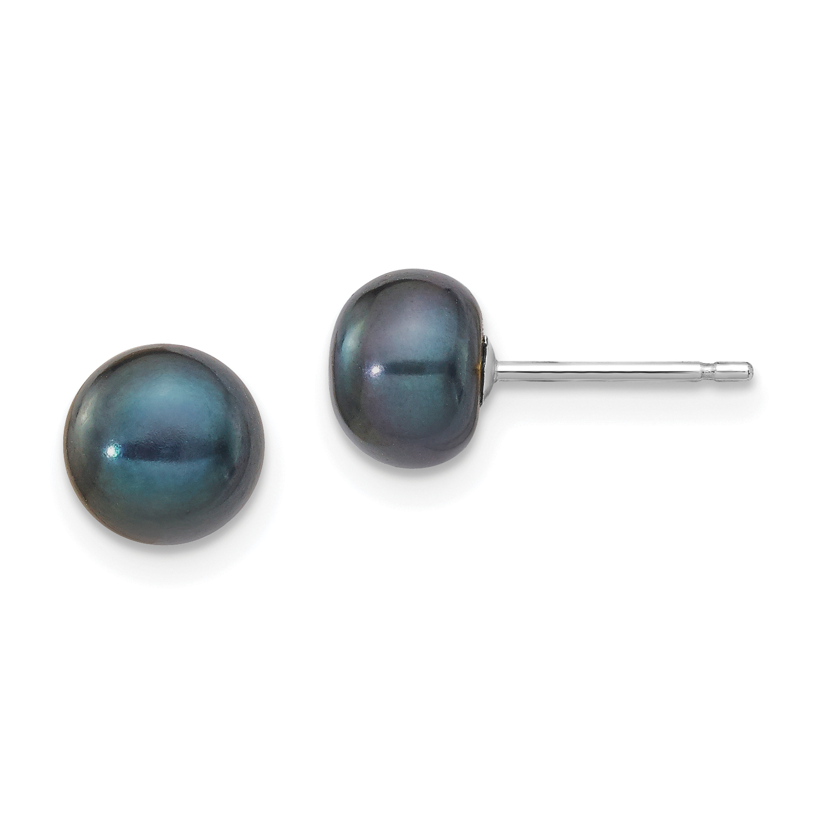 14k White Gold 6-7mm Black Button Freshwater Cultured Pearl Stud Post Earrings (XW60BB)