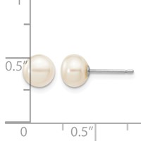 14K White Gold 6-7mm White Button Freshwater Cultured Pearl Stud Post Earrings view 4
