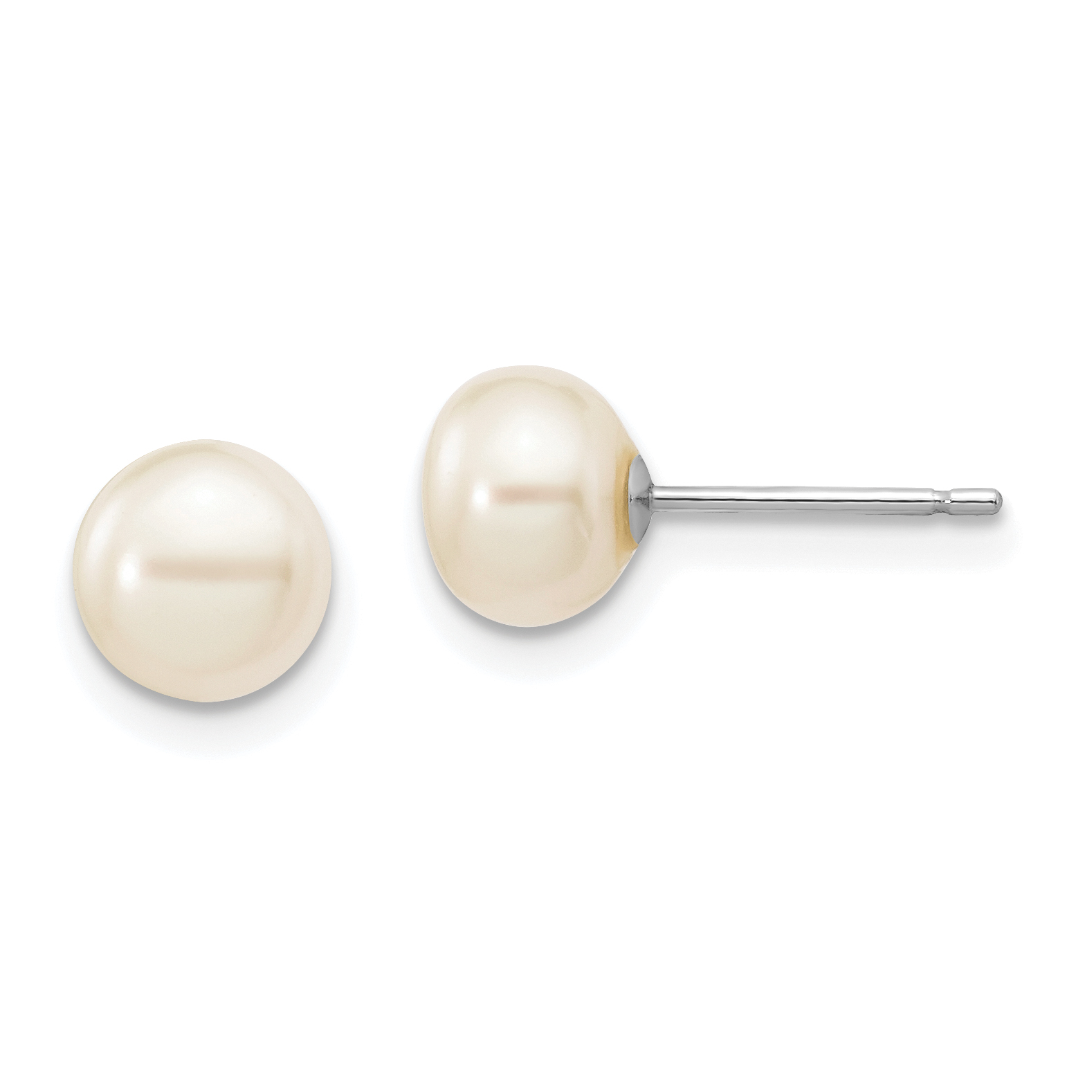 14k White Gold 6-7mm White Button Freshwater Cultured Pearl Stud Post Earrings (XW60BW)