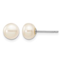 14K White Gold 6-7mm White Button Freshwater Cultured Pearl Stud Post Earrings view 1