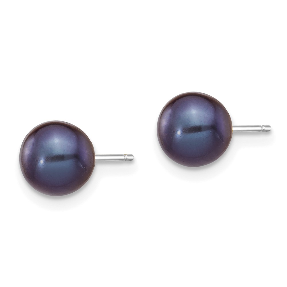 14k White Gold 6-7mm Black Round Freshwater Cultured Pearl Stud Post Earrings (XW60PB)