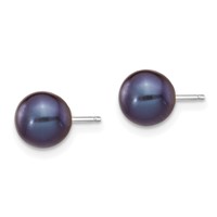 14K White Gold 6-7mm Black Round Freshwater Cultured Pearl Stud Post Earrings view 2