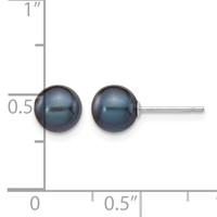 14K White Gold 6-7mm Black Round Freshwater Cultured Pearl Stud Post Earrings view 4