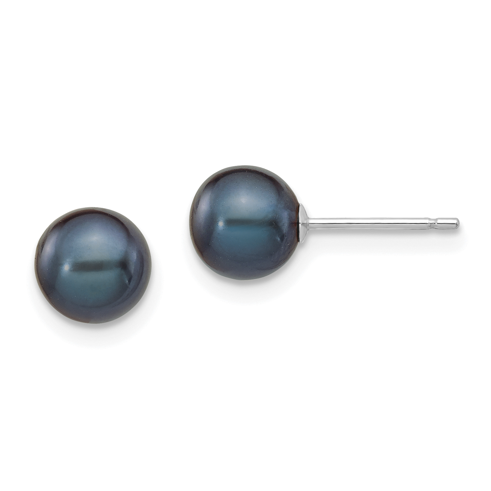 14k White Gold 6-7mm Black Round Freshwater Cultured Pearl Stud Post Earrings (XW60PB)