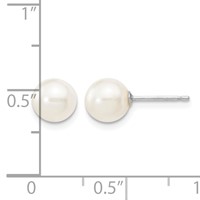 14K White Gold 6-7mm White Round Freshwater Cultured Pearl Stud Post Earrings view 4