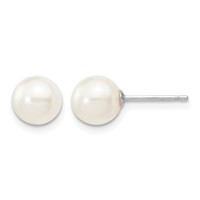 14K White Gold 6-7mm White Round Freshwater Cultured Pearl Stud Post Earrings view 1