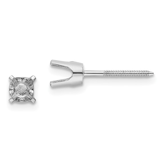 14k White Gold 4mm Round Single Stud Earring Mountings