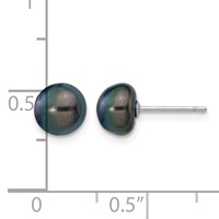 14K White Gold 7-8mm Black Button Freshwater Cultured Pearl Stud Post Earrings view 4