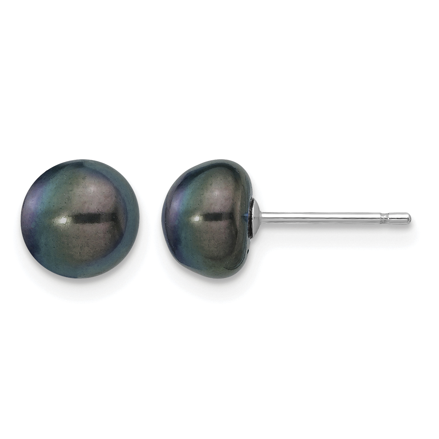 14k White Gold 7-8mm Black Button Freshwater Cultured Pearl Stud Post Earrings (XW70BB)