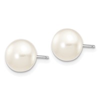 14K White Gold 7-8mm White Button Freshwater Cultured Pearl Stud Post Earrings view 2