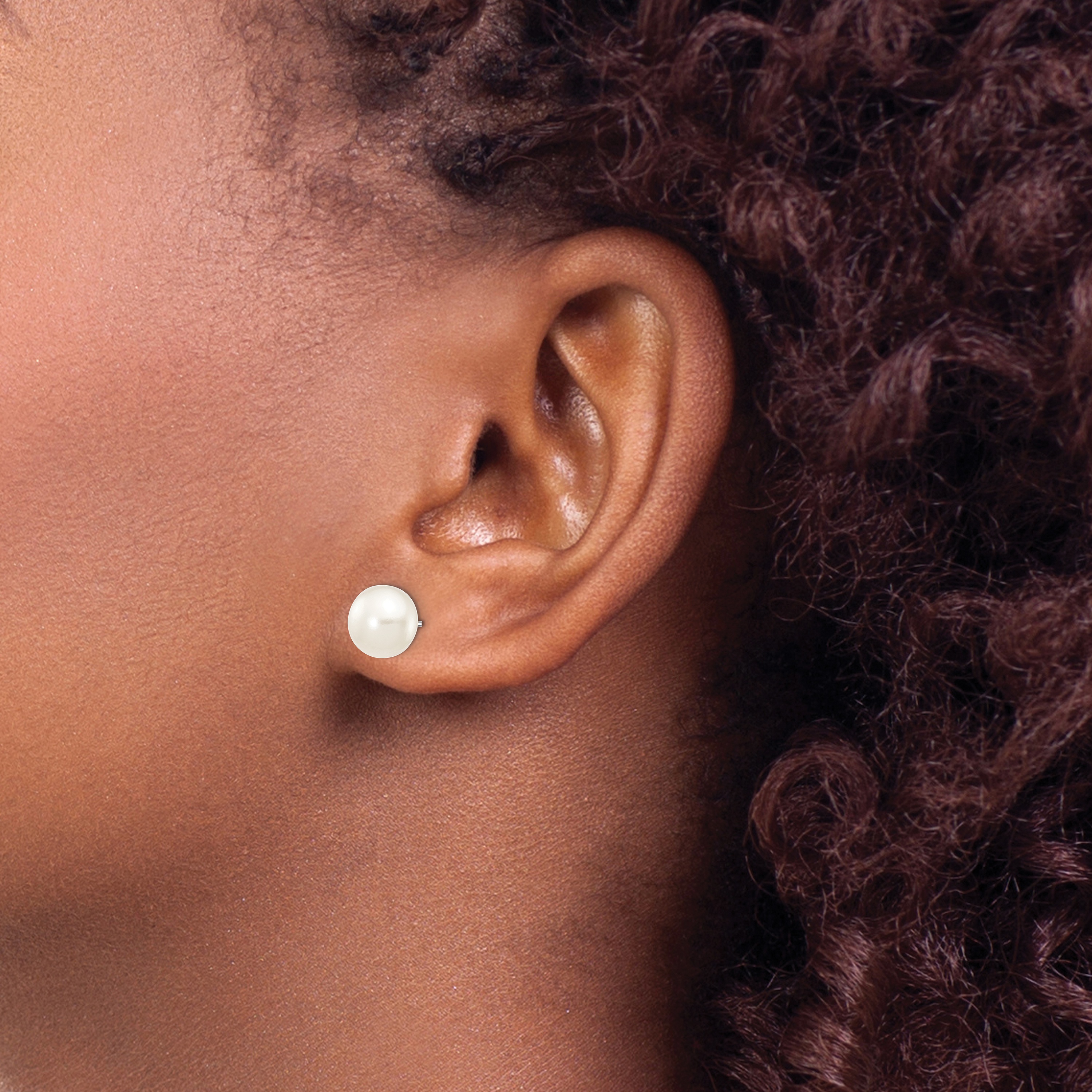 14k Gold 7-8mm White Button Freshwater Cultured Pearl Stud Post Earrings XW70BW detailed image 3