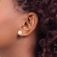 14K White Gold 7-8mm White Button Freshwater Cultured Pearl Stud Post Earrings view 3
